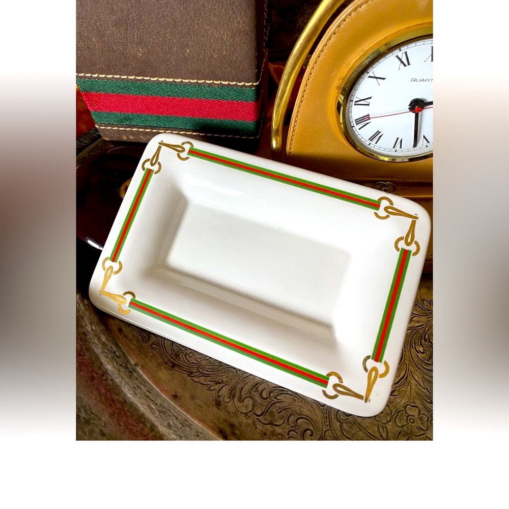 Rare Vintage GUCCI  Dish Change Tray Ashtray Porcelain 14k Barware Home Decor GG